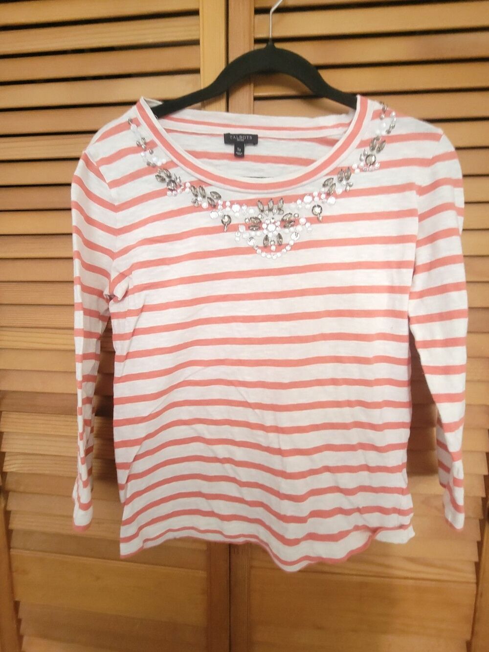 Talbots Orange & Ivory Top W Jewel Embellishments Sz Small